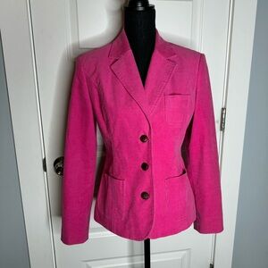 Vintage Lilly Pulitzer Hot Pink Corduroy Blazer with Contrast Brown Elbow Patch
